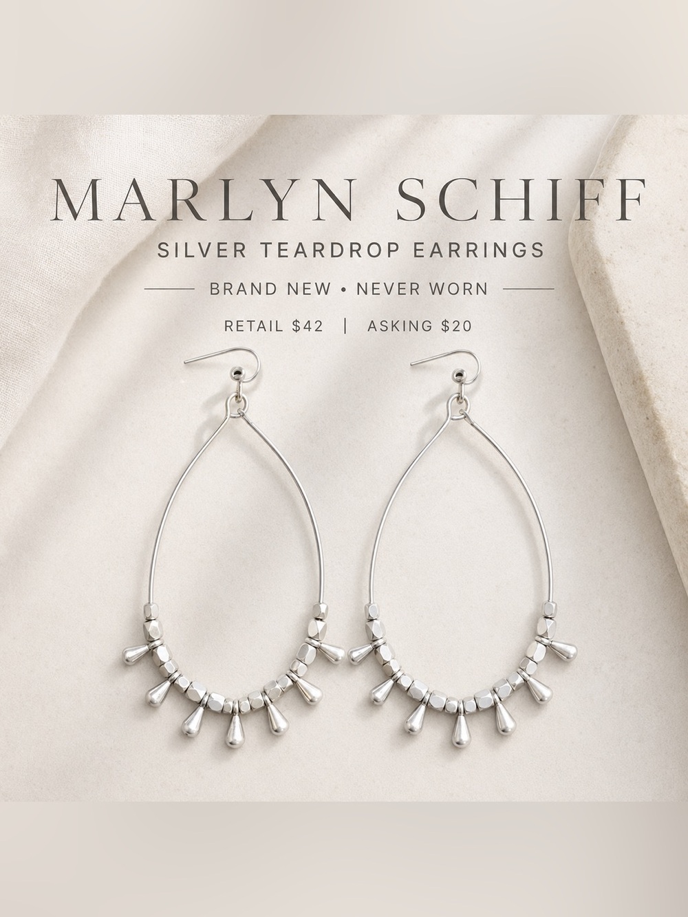 Marlyn Schiff Silver Beaded Teardrop Earrings